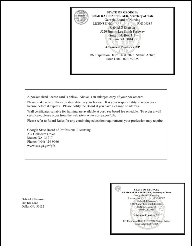 Gabriel Everson License Card